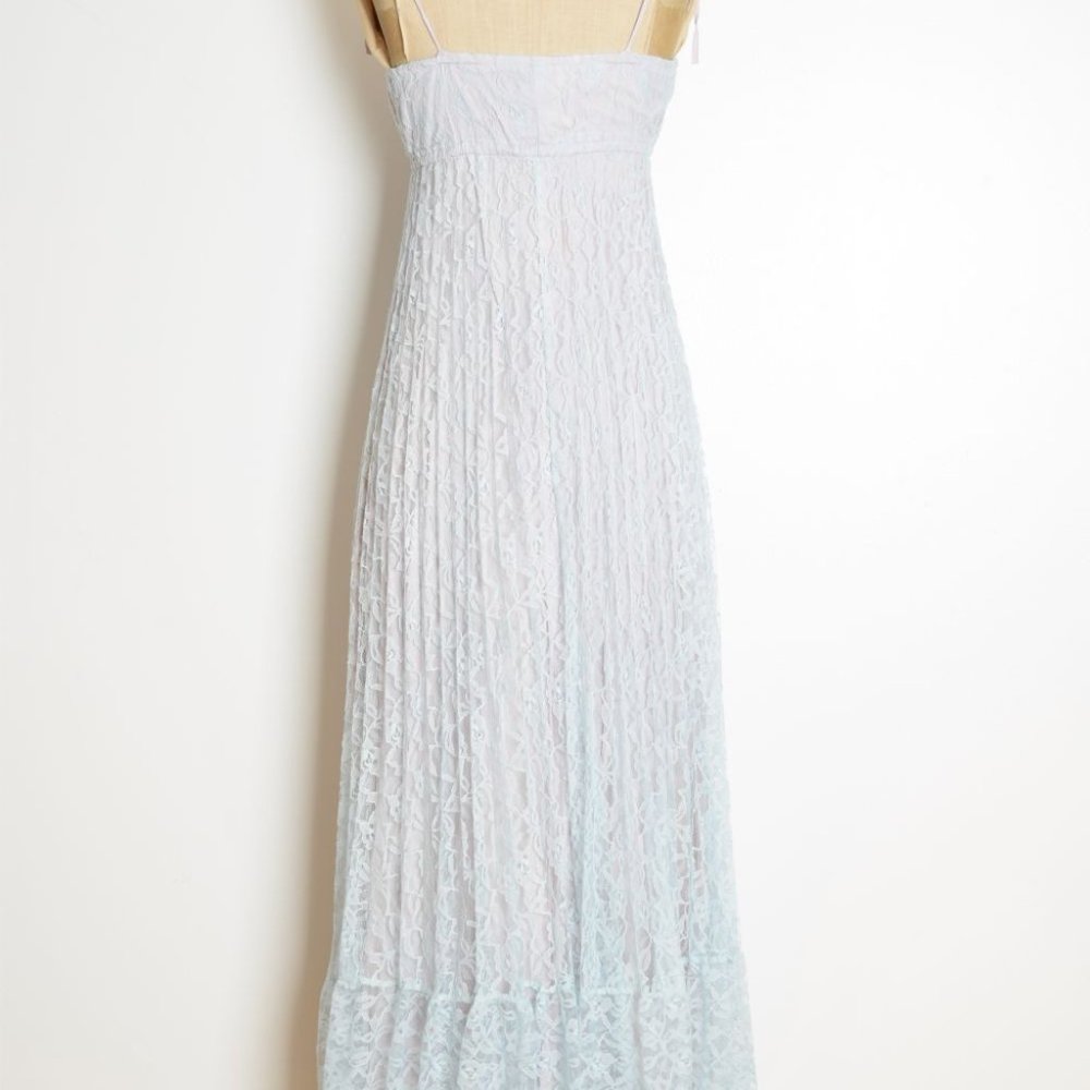 vintage 70s sun dress blue lace empire waist long maxi prom party hippie boho XS - Picture 8 of 9